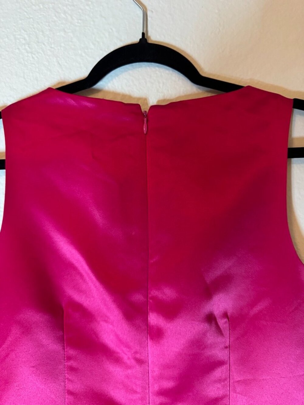Cece Fuschia Satin Sleeveless Sheath MIni Dress Drop Waist Ruffle Hem Size 8 - Picture 7 of 14